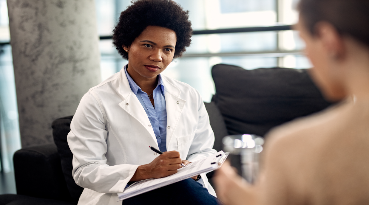 A counselor listening attentively during a private session